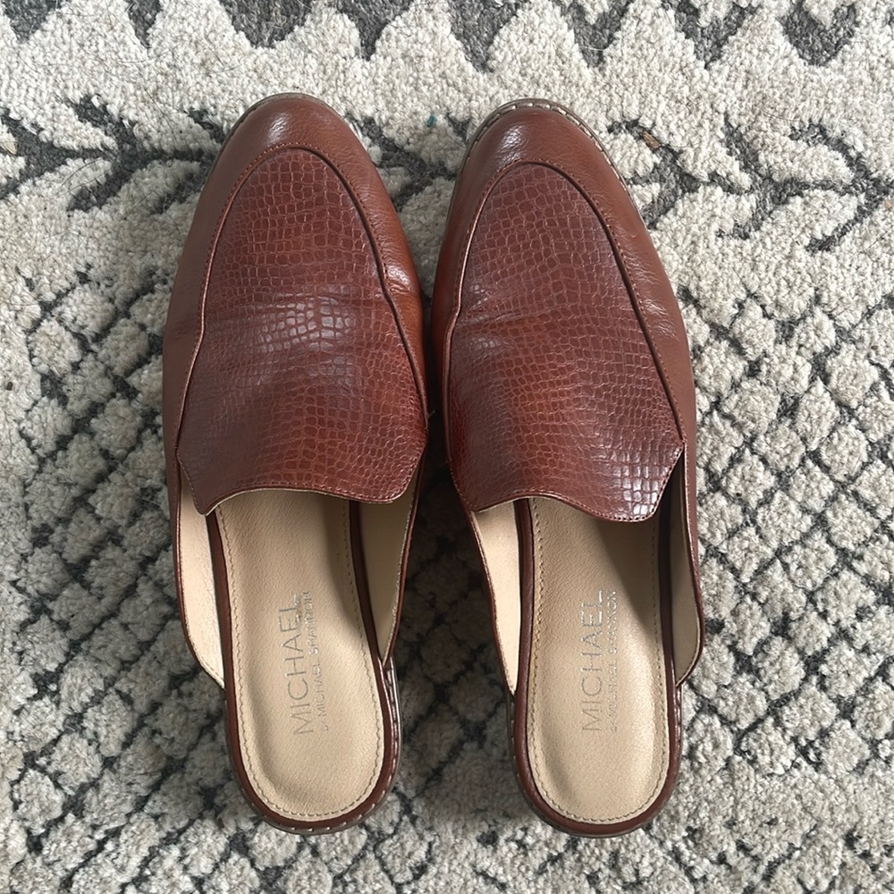 Michael brown alligator leather backless loafers